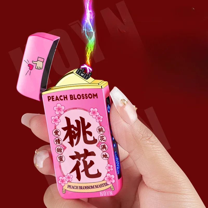 Winddichtes elektrisches Metallfeuerzeug, Doppelbogen-Plasma, wiederaufladbar, USB-Feuerzeug, Touch-Induktions-Raucherfeuerzeug, Herren-Gadgets Image