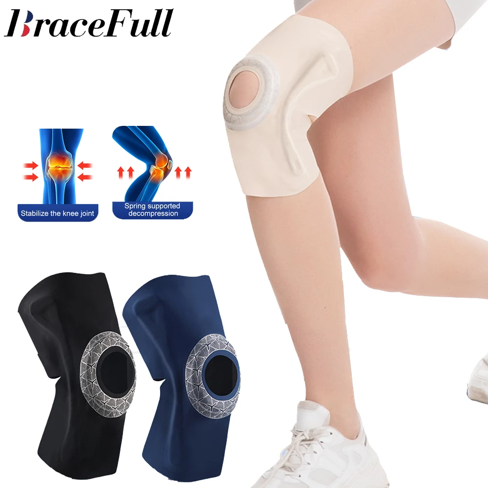 1 x dünne Kniestützen für Knieschmerzen mit Patella-EVA-Polster und seitlichen Harzstabilisatoren für Männer und Frauen, Knie-Kompressionsmanschette für Sport Image