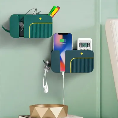 2-in-1 Wall-Mounted Mobile Phone Remote Control Storage Box Multi-Function Non-Punch Storage Rack
