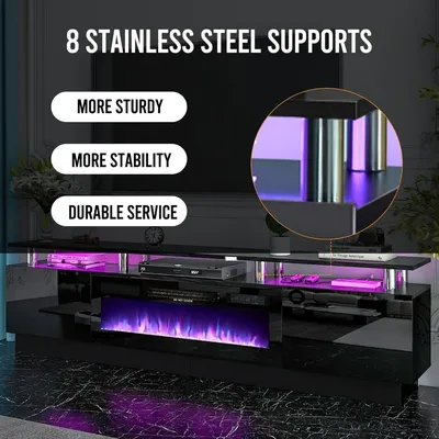 Fireplace TV Stand with 36” Electric Fireplace, 2 Tier TV Console Stand for TVs Up to 90"", LED