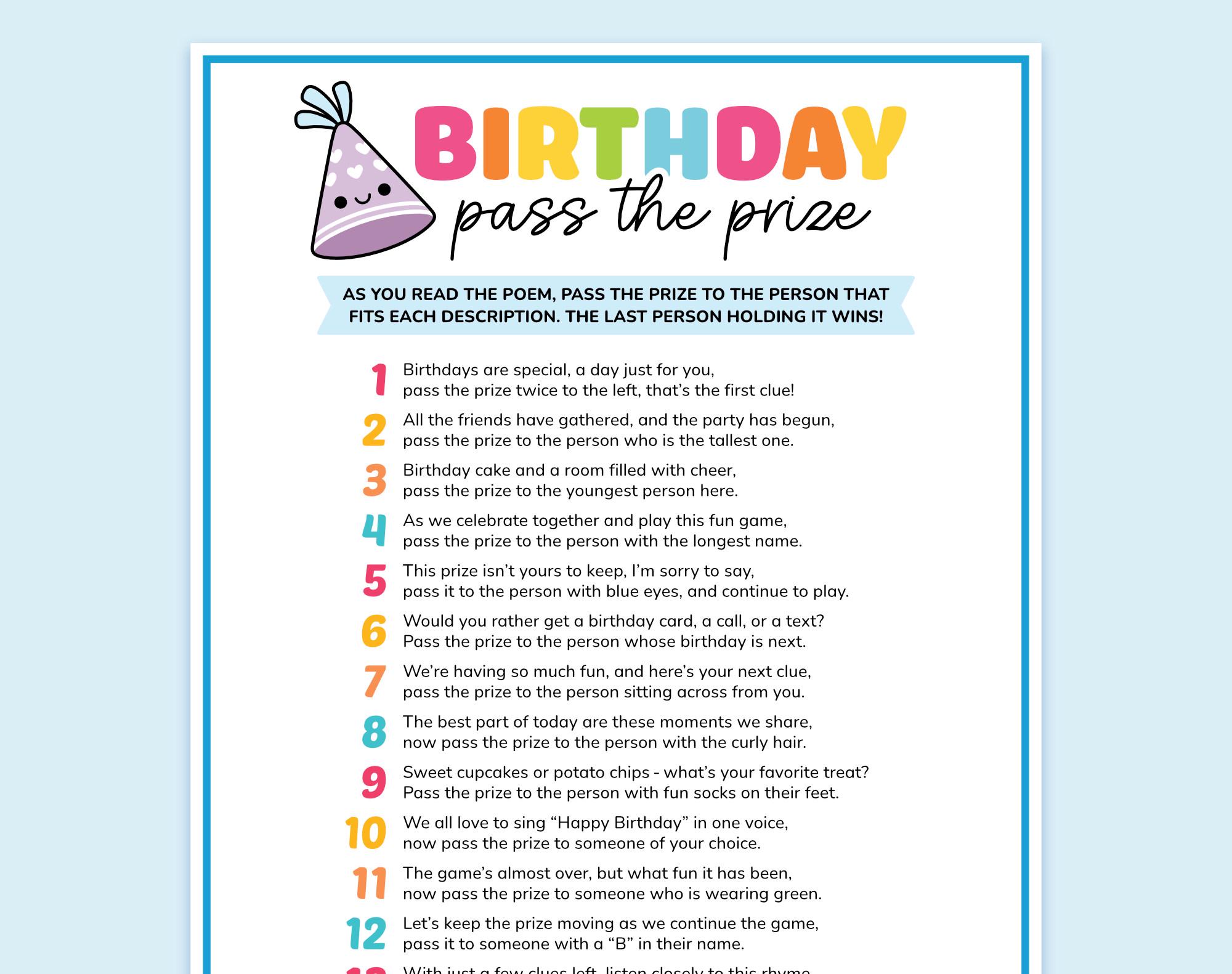 Gioco di compleanno Passa il premio, Gioco di compleanno Passa il premio, Gioco di compleanno Passa il regalo, Poesia Passa il regalo, Giochi per fest