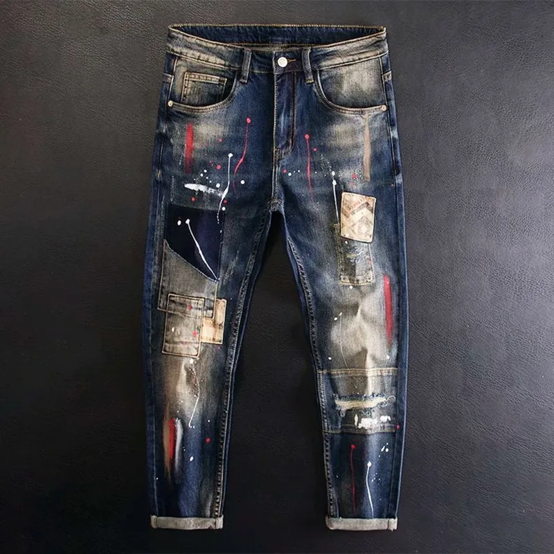 2024 primavera e autunno nuova tendenza della moda jeans elasticizzati a gamba dritta stampati pantaloni casual larghi comodi di alta qualità da uomo