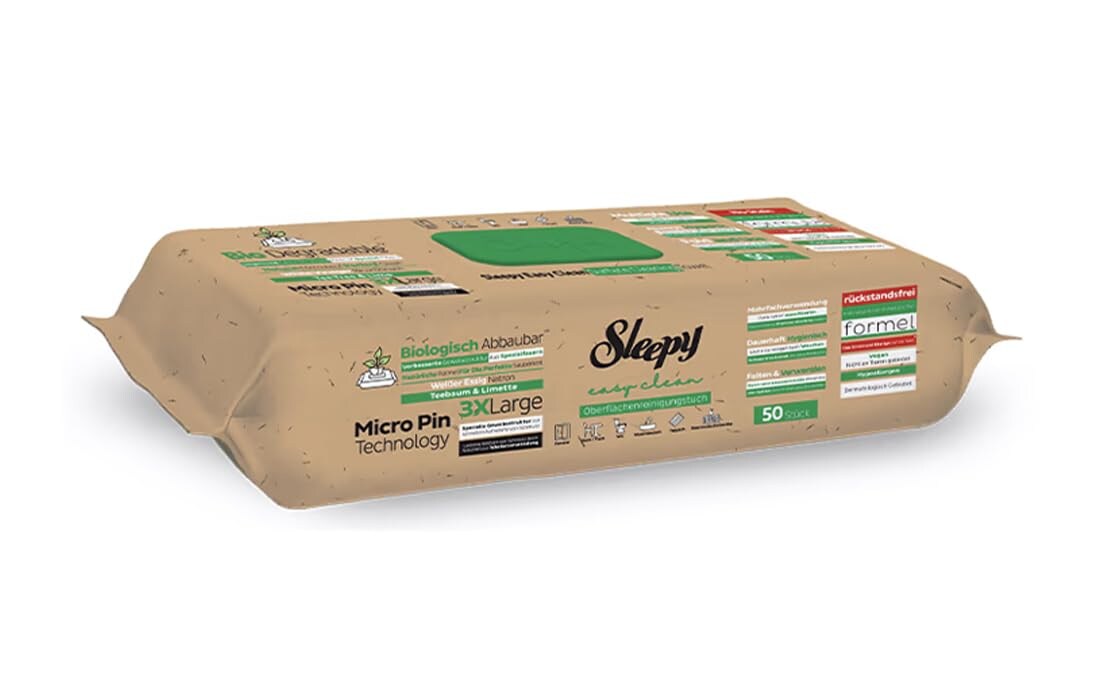 Sleepy Easy Clean Bio Oberflächen und Boden Reinigungstücher 2 in 1 (Grün) mit Teebaum & Limette - 1 Packung x 50 Tücher Image