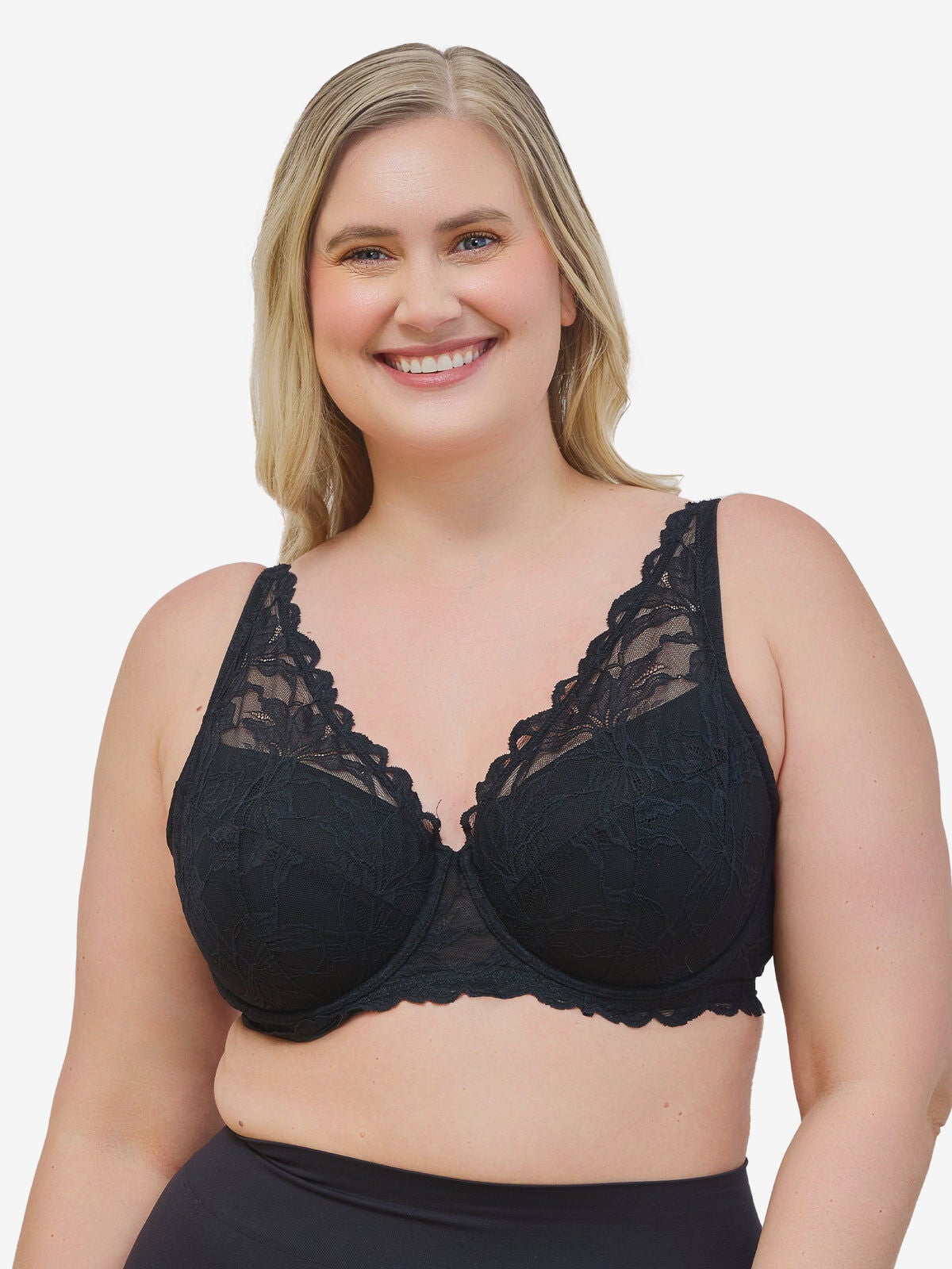 Plus Size Women's The Willow - Lace Plunge Underwire Bra by Leading Lady in Black (Size 40 D)