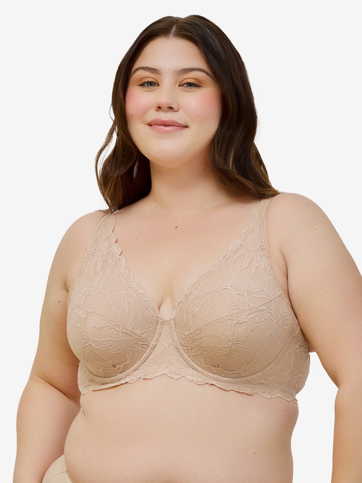 Plus Size Women's The Willow - Lace Plunge Underwire Bra by Leading Lady in Sand (Size 40 A)