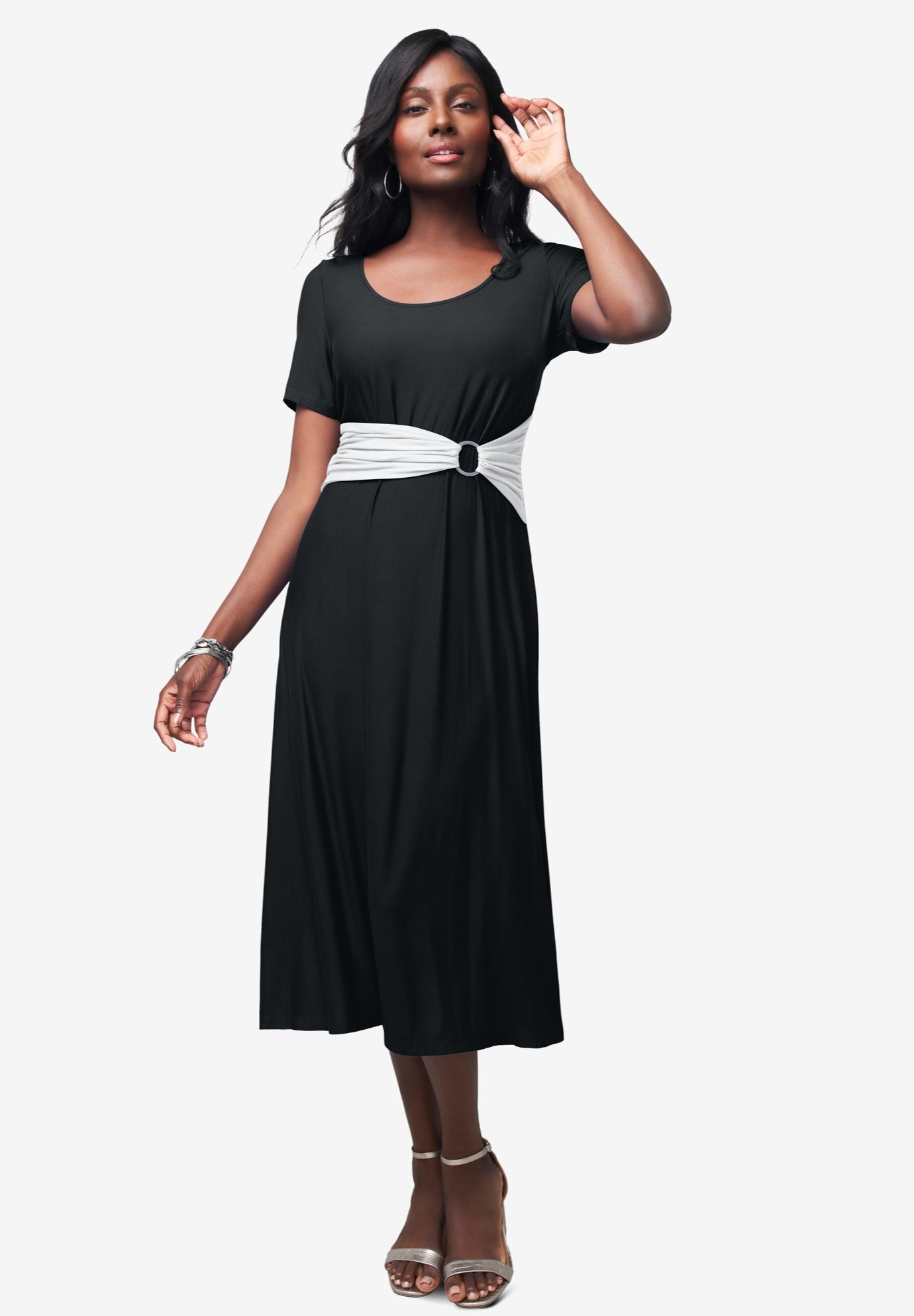 Plus Size Women's Buckle Midi Dress by Jessica London in Black White (Size 26 W)
