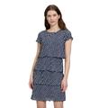 Sommerkleid BETTY BARCLAY "Betty Barclay Stufenkleid mit Rundhalsauschnitt", Damen, Gr. 44, Normalgrößen, blau (dunkelblau, weiß), Obermaterial: 100% Polyamid. Futter: 100% Polyester., feminin, gerade kurz, Rundhals, Halbarm, Kleider, Druck