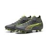 Fußballschuh PUMA "ULTRA 5 MATCH+ FG/AG Fußballschuhe Damen", Gr. 41, matte aged silber gelb alert blau gray, Obermaterial: Textil, Synthetik; Futter: Textil, Synthetik; Innensohle: Textil; Laufsohle: Synthetik, Schuhe