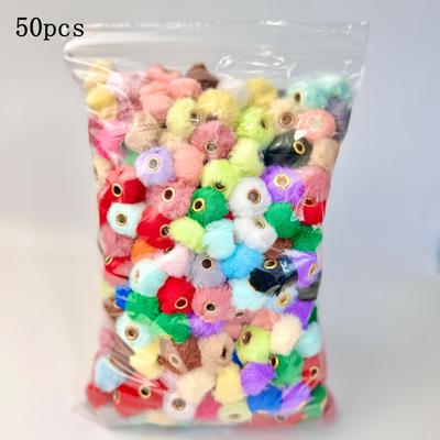 TEMU 20/50pcs Cute Rabbit Fur Beads, Plush Pendant Craft Beads, With Rivet Details And Large Straight Holes, For Making, Earrings, Hair Accessories, Keychains Image