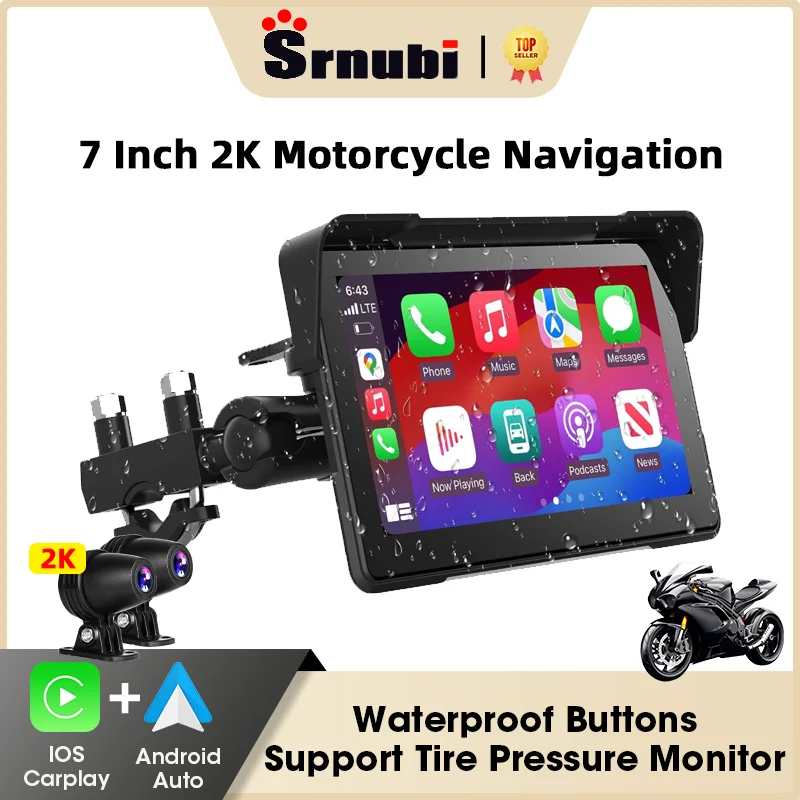 Srnibi 5/7 zoll Tragbare Carplay Motorrad DVR IPX7 Wasserdichte GPS Navigation LCD Display Für Drahtlose CarPlay Android Auto Image