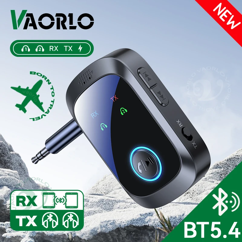 2-in-1 Bluetooth 5.4 Sender-Empfänger Stereo 3,5 mm AUX Flugzeug-Audio-Wireless-Adapter mit Mikrofon für TV-PC-Kopfhörer Auto-Flugzeug HIFI HD Niedrige Latenz Multipoint Dual Stream Image