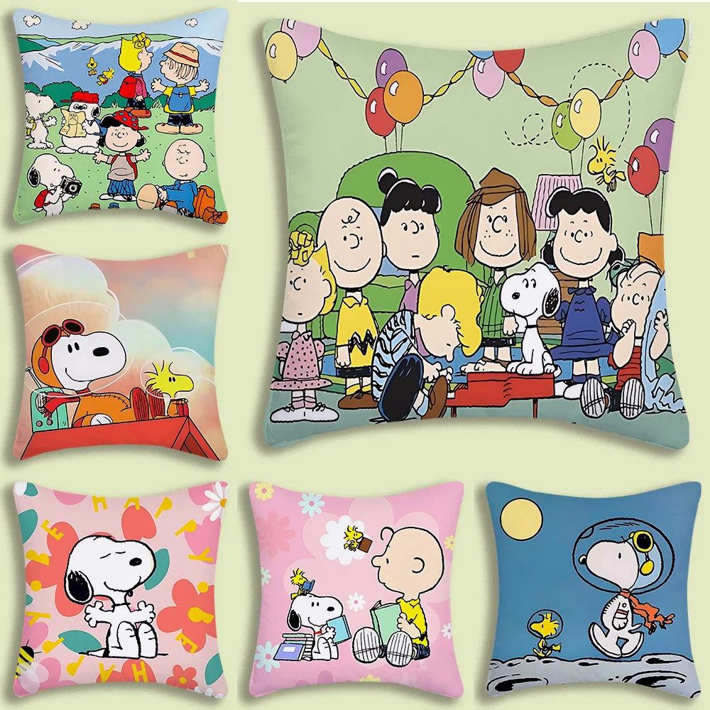 Cartoon Cute S-Snoopy Pillow Covers Cartoon Sofa Decorative Home Double-sided Printing Short Plush Cute Cushion Cover Image