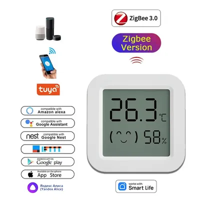 Tuya Zigbee Temperatur Feuchtigkeit Sensor Für Smart Home LCD Bildschirm Funktioniert Mit Alexa Google Home APP Smart Leben Tuya Smart Yandex