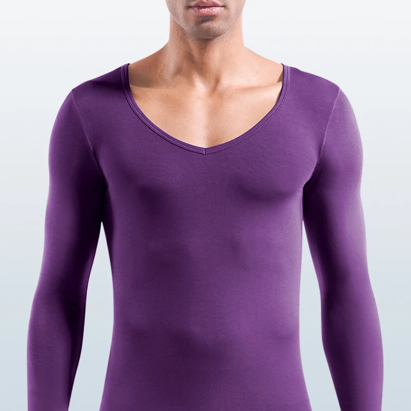 Herren-Unterwäsche mit tiefem Ausschnitt, großem Ausschnitt und V-Ausschnitt, warmer Modal-Herbstmantel, einzelner Basis-Baumwollpullover, dünne Oberteil-Unterwäsche Image