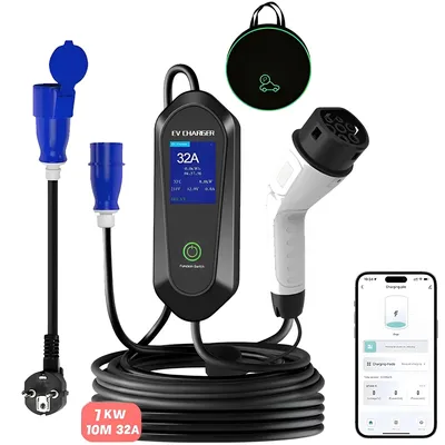 22KW 32A 3Phase Typ2 Tragbare EV Ladegerät Kabel CEE APP Steuerung EVSE Lade Box Ladestation Für Image