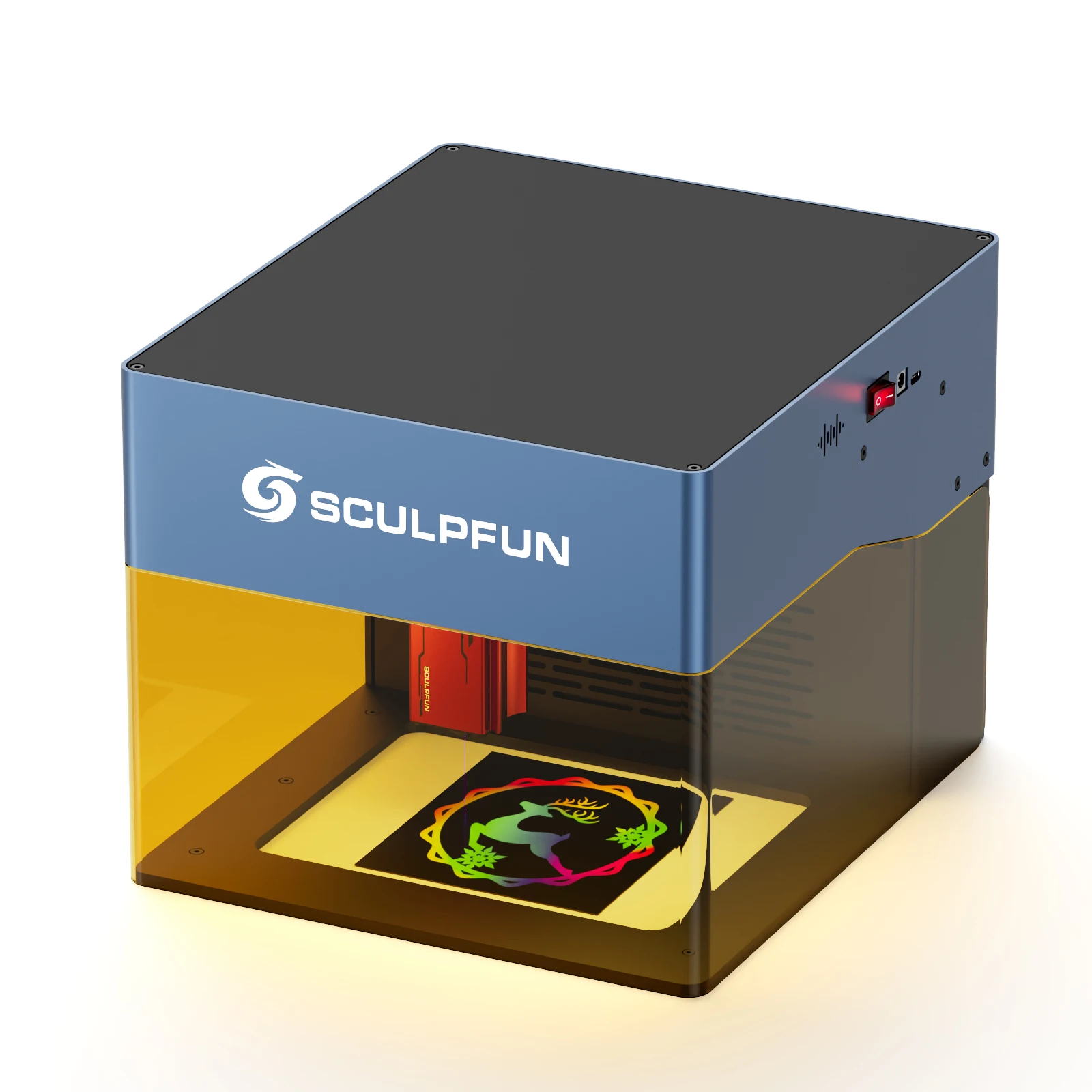 Sculpfun iCube ProMax 10 W Lasergravierer mit Rauchfilter, Temperaturalarm, 120 x 120 mm, EU-Stecker. Wird mit einem Rauchfilter geliefert Image