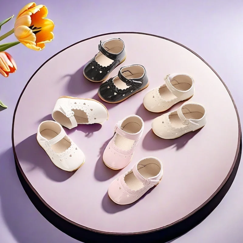 Einfarbige Mary-Jane-Schuhe für Babys mit weicher Gummisohle, rutschfeste Frühlings- und Herbst-Prinzessinnenschuhe, geeignet für Babys von 0–18 Monaten