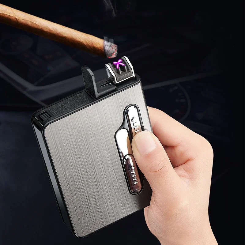 Kreatives Plasma Puls Doppel bogen elektrisches Feuerzeug bequeme große Kapazität Zigaretten schachtel Blitz zündung USB-Ladegerät 10,20 Image