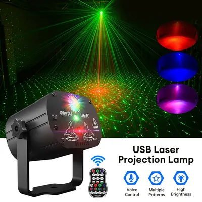 60 patterns Mini DJ Disco Light Party Stage Lighting Effect Voice Control USB Laser Projector Strobe