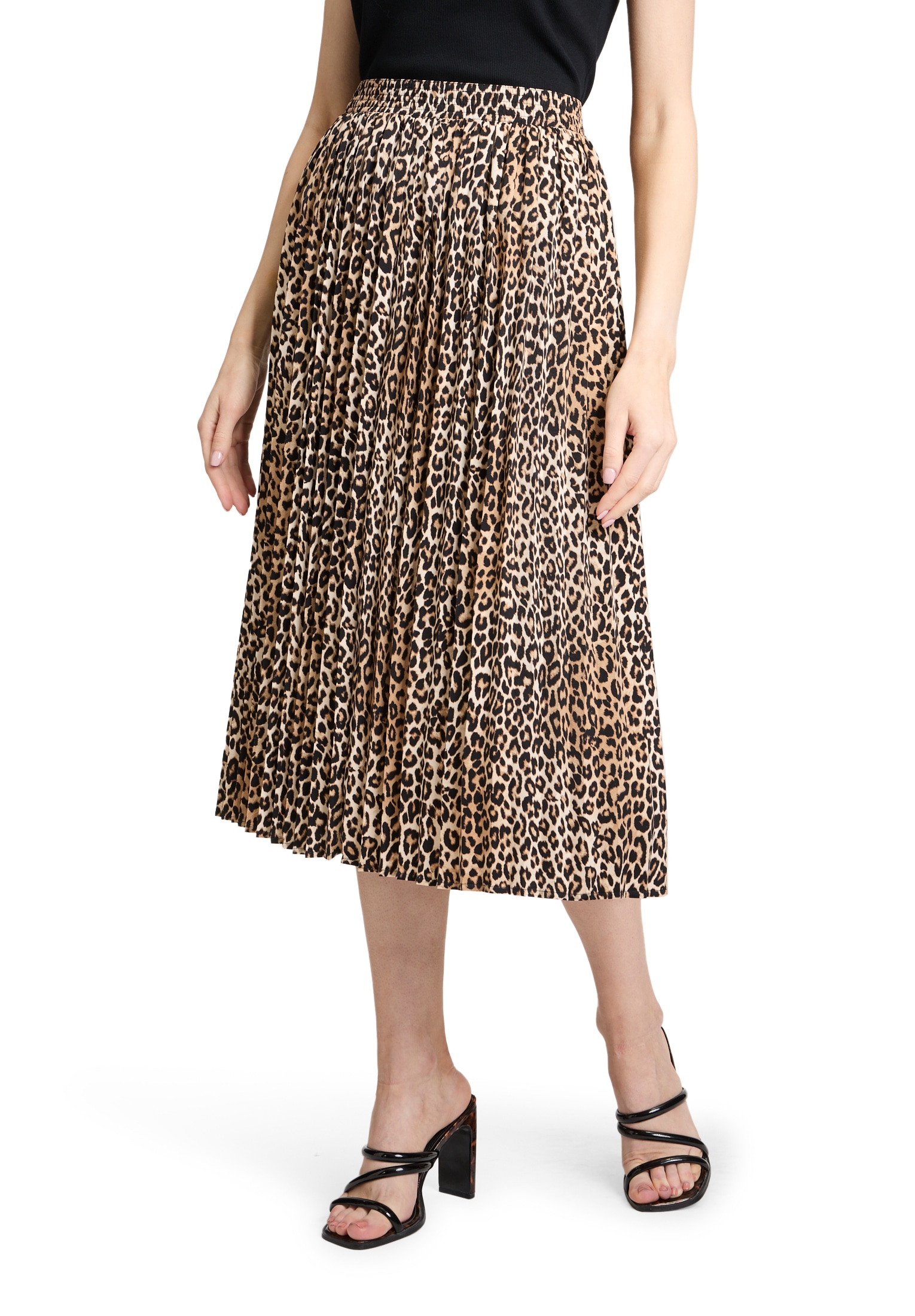 Maxirock BETTY BARCLAY "Damen mit Gummizug", Damen, Gr. 44, beige (beige, schwarz), Obermaterial: 100% Polyester, figurumspielend lang, Röcke Maxirock, Falten