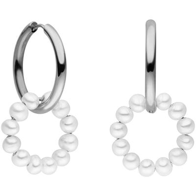 Paar Creolen PURELEI "Schmuck Geschenk Honu Ohrringe, 2110-Earring-Honu", silber (edelstahlfarben, weiß), Ohrringe, Damen, Edelstahl-Perlen, Edelstahl, Perlen, mit Süßwasserzuchtperle - Einhänger abnehmbar Image