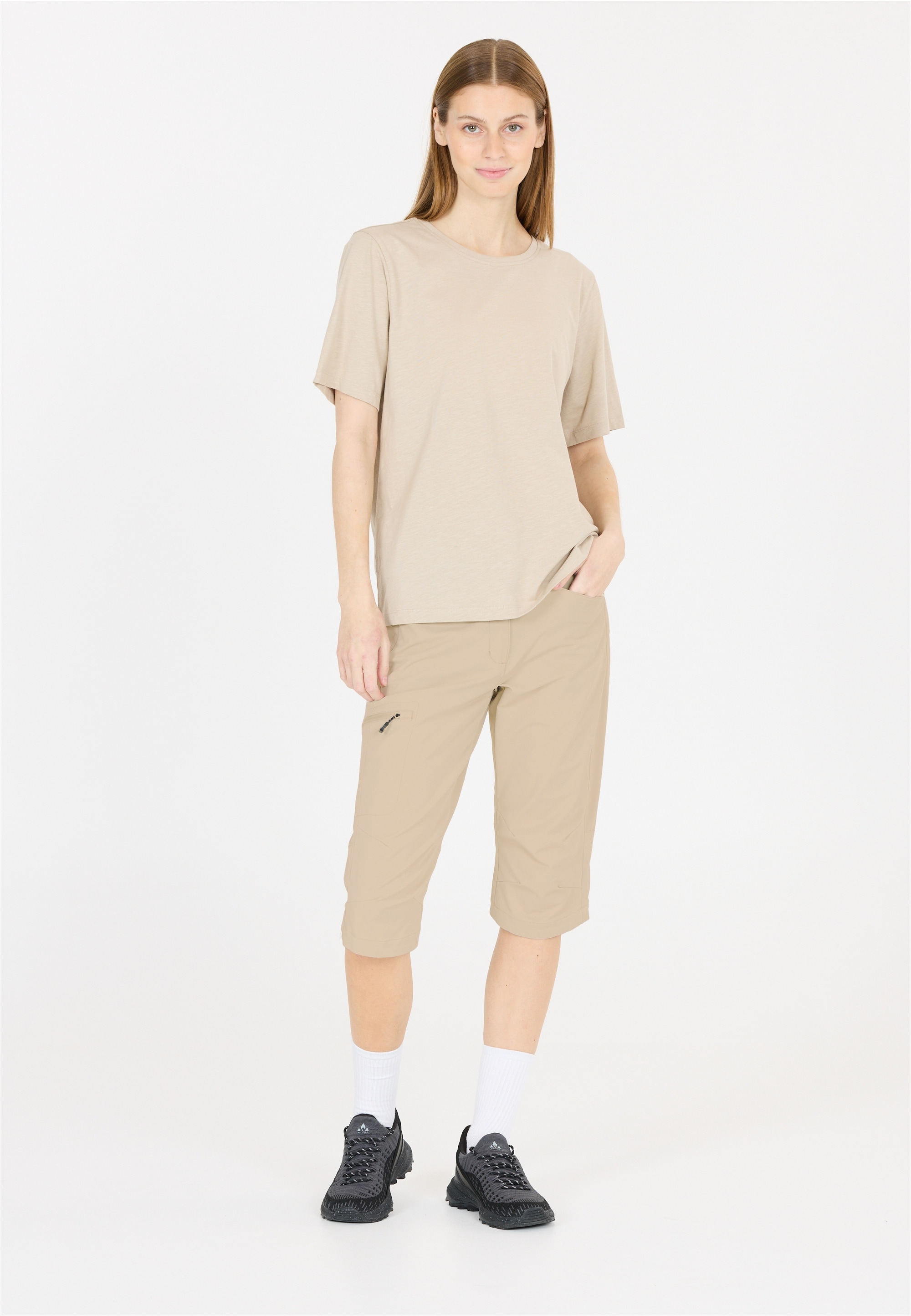 Outdoorhose WHISTLER "SHANNIE", Damen, Gr. 50, EURO-Größen, beige (sand), 94% Nylon, 6% Elasthan, unifarben, kurz, Hosen Outdoorhose, mit QUICK DRY Technologie