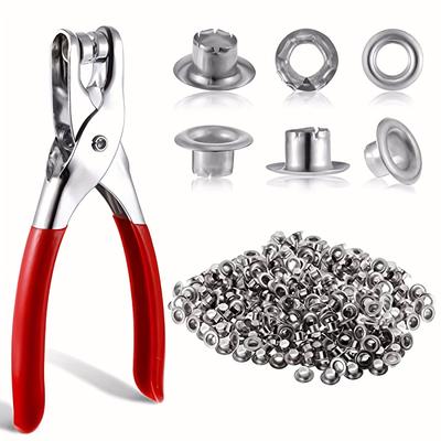 TEMU 301pcs/set 6mm/7inch Chicken Eye Pliers Shoe Eye Pliers Rivet Pliers With 300 Metal Eyelets Portable Eyelet Tool Kit For Belts, Shoes, Fabrics Image
