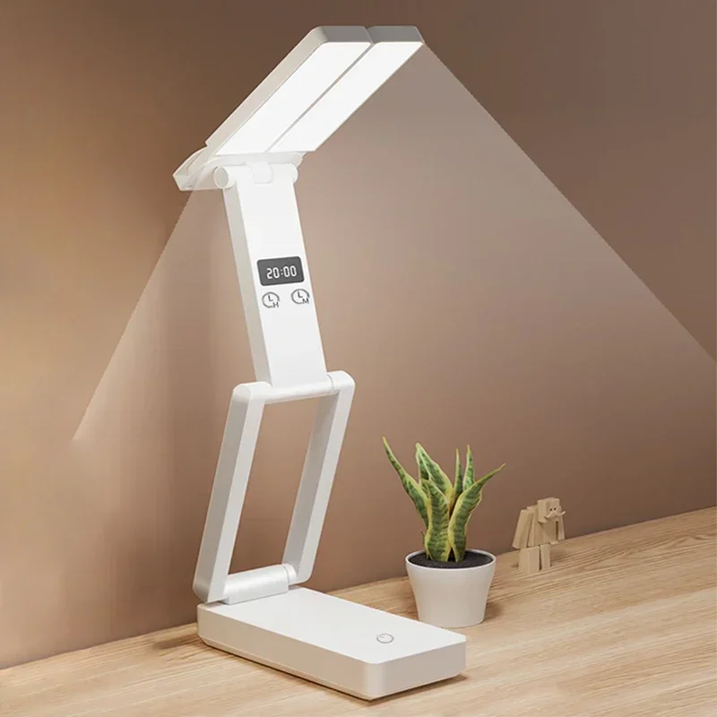 Tragbare faltbare LED-Lampe mit Uhr, USB-Ladetyp, zusammenklappbare Studylampe, energiesparend, wiederaufladbar, für Zimmer-LED-Leselicht Image