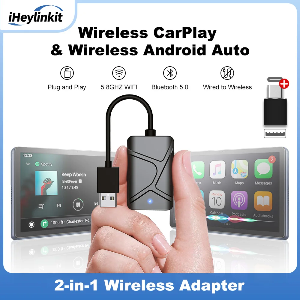 Heylinkit 2 in 1 CarPlay Wireless Adapter CarPlay Mini Box Android Auto Dongle Für Benz Audi Mazda Kia Toyota VW OEM Auto Radio Image