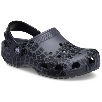 Clog CROCS "Classic Tire Print Clog", Kinder, Gr. 22, schwarz (dunkelgrau, schwarz), Croslite, casual, Schuhe, Hausschuh, Sandale mit Lüftungsöffnungen Image
