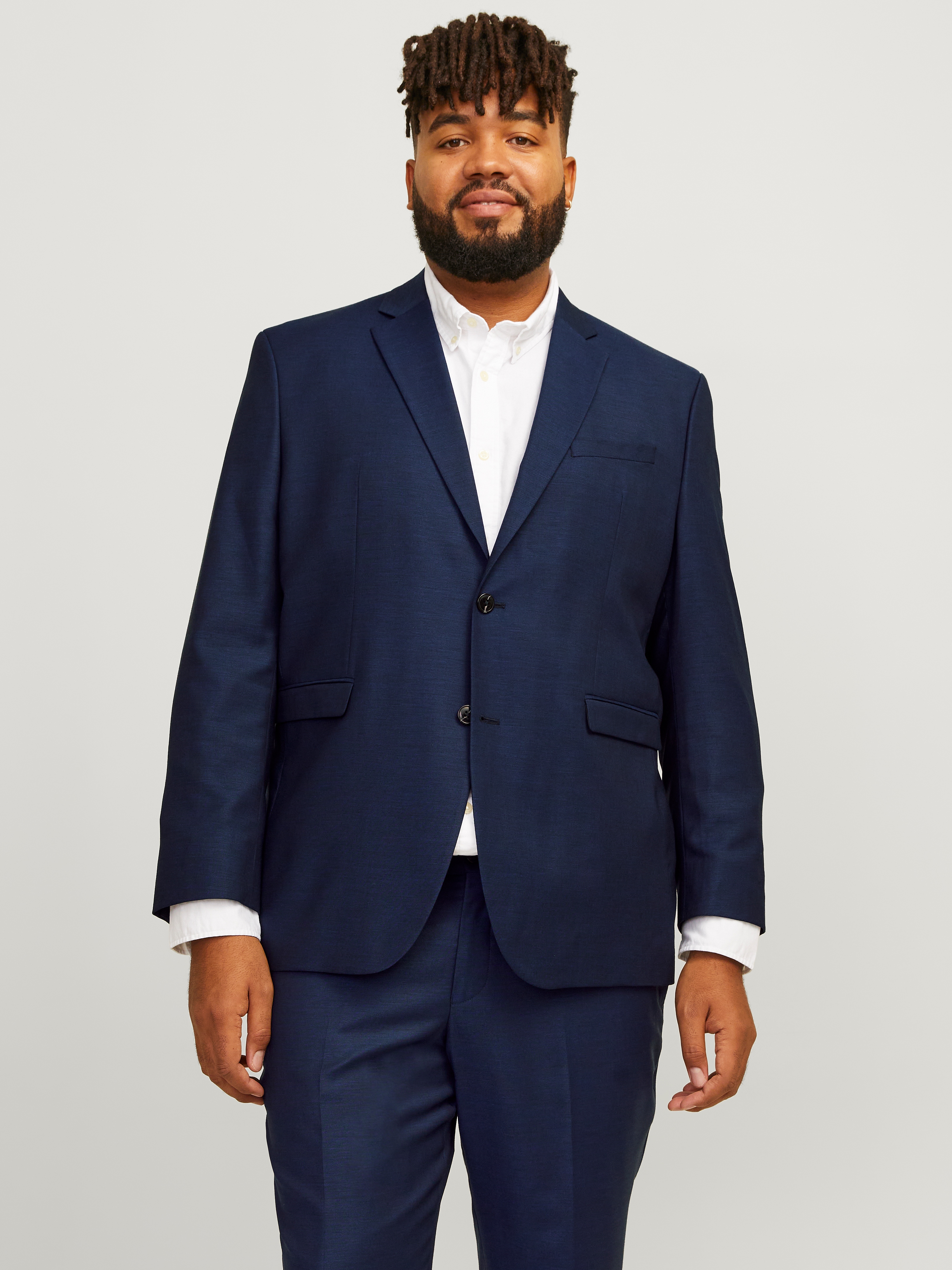 Sakko "JPRSOLARIS BLAZER NOOS PLS", Herren, Gr. 66, blau (schwarz navy), Web, Obermaterial: 59% Polyester, 24% Wolle, 16% Viskose, 1% Elasthan, JACK & JONES PLUSSIZE, unifarben, slim fit, Sakkos Sakko