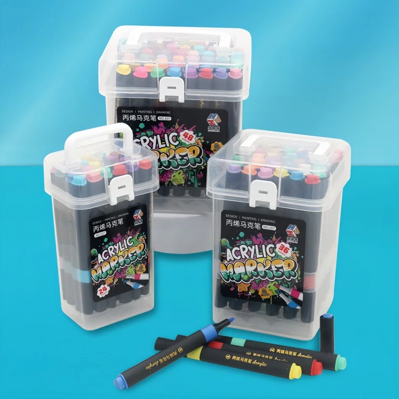 12 Farben / 24 Farben / 36 Farben / 48 Farben Acrylmarker Dreiecksstab wasserlöslicher Zeichenstift Farbe handbemalt Image