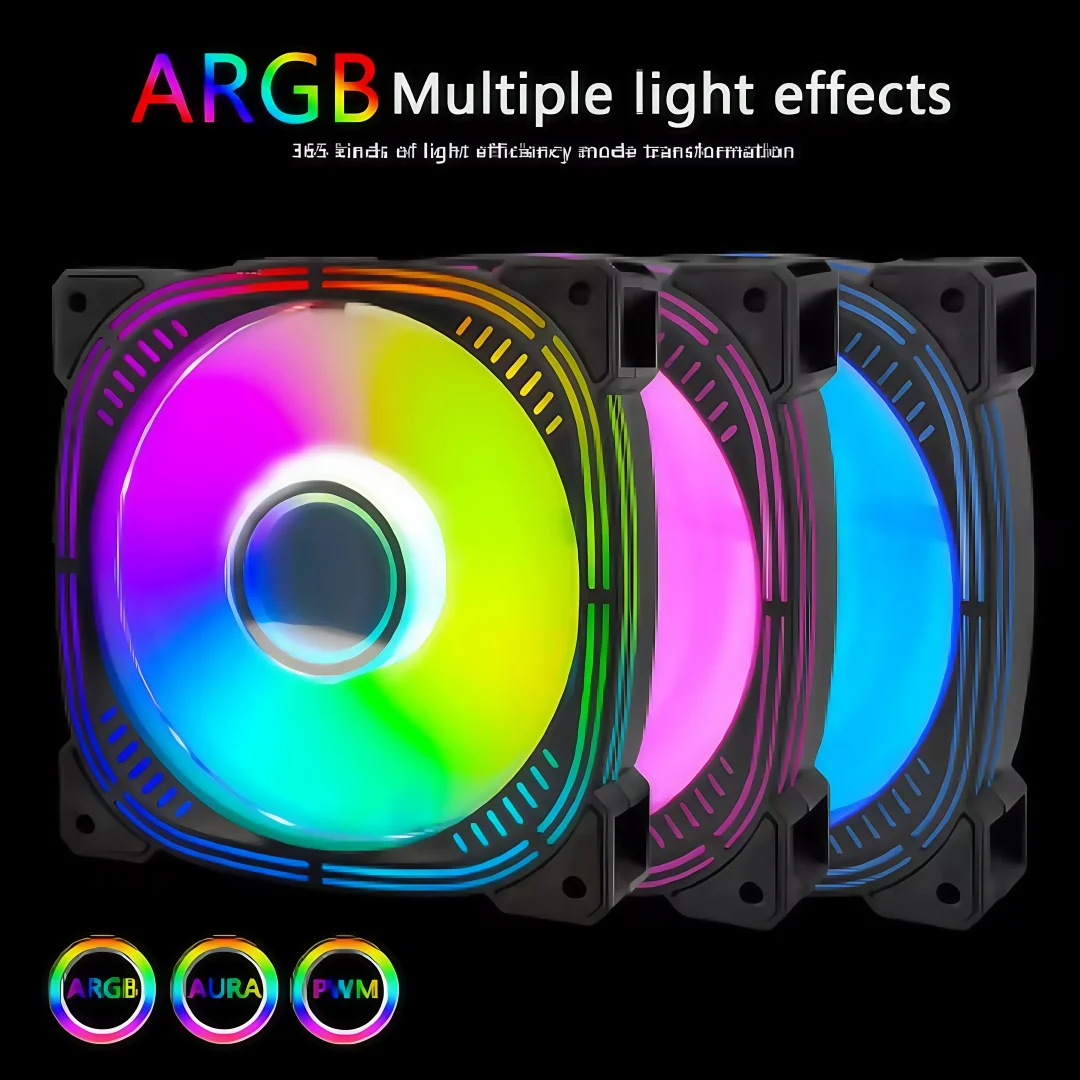 CX FUTRUE Computergehäuse 120 mm Lüfter, ausgestattet mit 12 V 4PIN ARGB-Schnittstelle und 5 V 3PIN PWM-Datenkabel. Geschwindigkeit: 800–1600 U/min. Image
