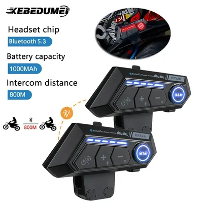 1/2x Motorrad Helm Intercom Freisprecheinrichtung 800M Für 2 Fahrer Intercomunicador Moto 1000mAh Drahtlose Noise Reduction Interphone Image