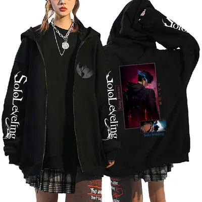 Harajuku Anime Solo Leveling Zip Up Hoodie Sung Jin Woo Print Sweatshirts Men Unisex Streetwear Long