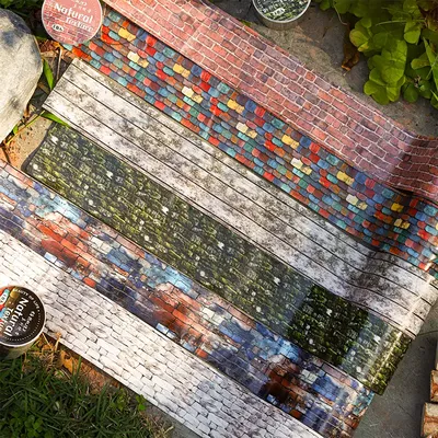 Journal GO 4x200cm Creative Bricks Wall Tile Texture Tape Stickers for Collage Junk Journal