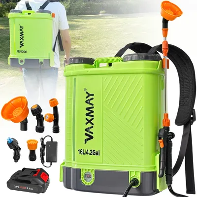 VAXMAY Battery Powered Backpack Sprayer 4 Gallon 16L Agriculture Spray 100 PSI 5 Nozzles Electric