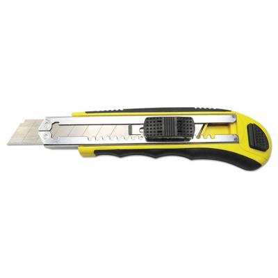 Rubber-Gripped Retractable Snap Blade Knife, 4" Blade, 5.5" Plastic/Rubber Handle, Black/Yellow (BWKUKNIFE25) Each Boardwalk® Knives & Multi-Purpose T