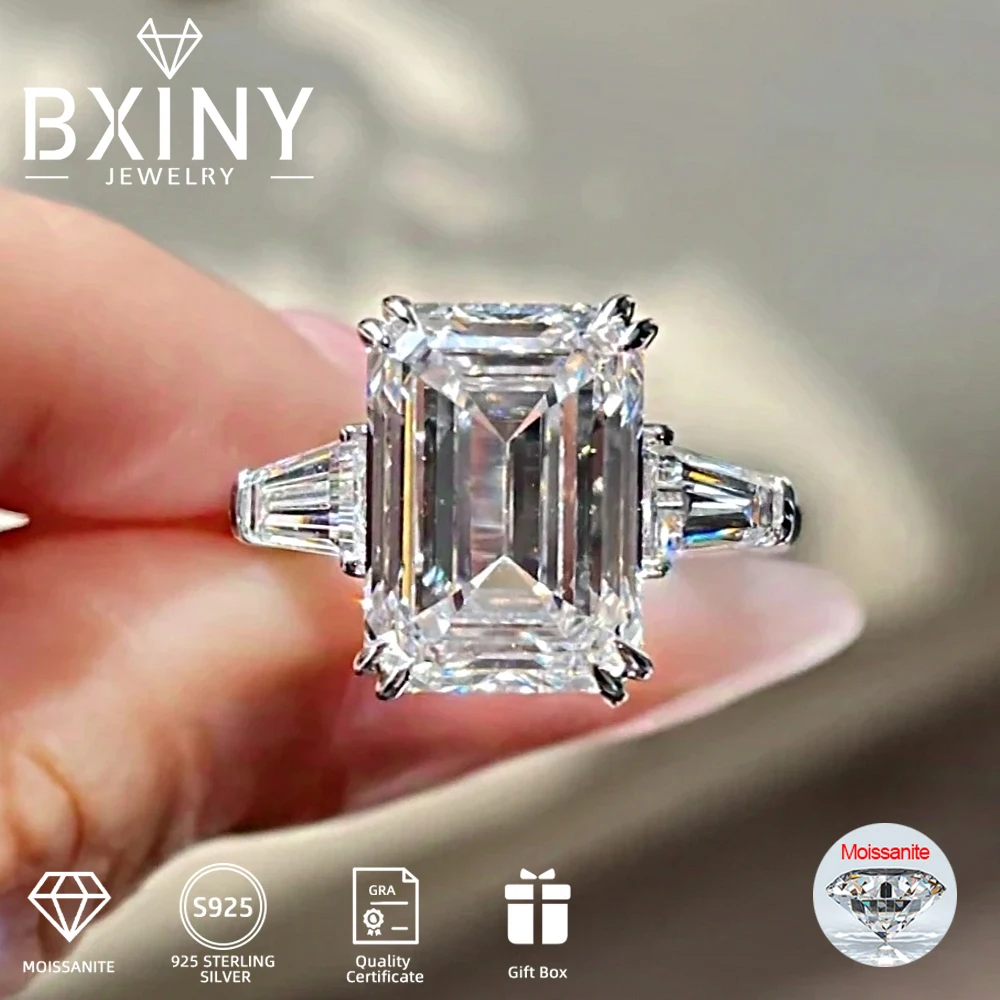 BXINY 1/2/3/4CT Taglio Smeraldo Pieno Moissanite Anelli S925 Argento GRA Certificato Tre Pietre Diamante Donna Uomo Fedi Nuziali Gioielli