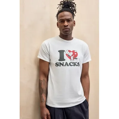 UO Snoopy I Love Snacks T-Shirt - White S at Urban Outfitters