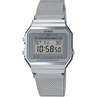 Chronograph CASIO VINTAGE, silber (silberfarben, grau), Armbanduhren, Damen, Quarzuhr, Armbanduhr, Damenuhr, Herrenuhr,Digitaluhr, Edelstahlarmband Image