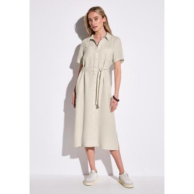 Midikleid STREET ONE, Damen, Gr. 36, EURO-Größen, moonstone sand, Stoff, 100% Leinen, unifarben, casual, gerade wadenlang, V-Ausschnitt, Kurzarm Bündchen, Kleider, mit Bindegürtel zum Taillieren Image