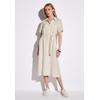 Midikleid STREET ONE, Damen, Gr. 38, EURO-Größen, moonstone sand, Stoff, 100% Leinen, unifarben, casual, gerade wadenlang, V-Ausschnitt, Kurzarm Bündchen, Kleider, mit Bindegürtel zum Taillieren