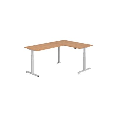 bümö Eckschreibtisch elektrisch höhenverstellbar L-Form: 160 x 240 cm in Nussbaum, Gestell silber - Stehschreibtisch mit Memory-Steuerung, Image