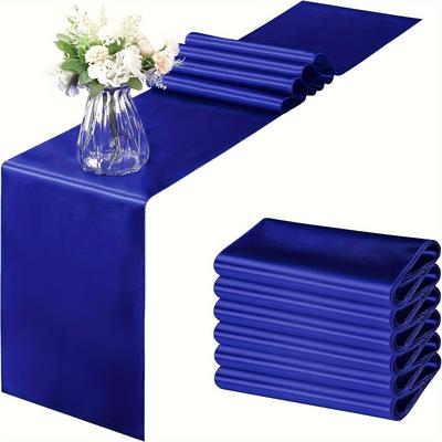 TEMU 9pcs Royal Blue Satin Table Flags 12 X 108 Inches, Smooth Table Flags, Suitable For Wedding Banquets And Birthday Parties Image