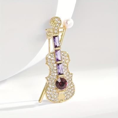 TEMU Classic Violin Guitar Brooches Women Weddings Banquet Brooch Pins Gifts Men Luxury Suit Coat Lapel Pin Corsage Badges Image