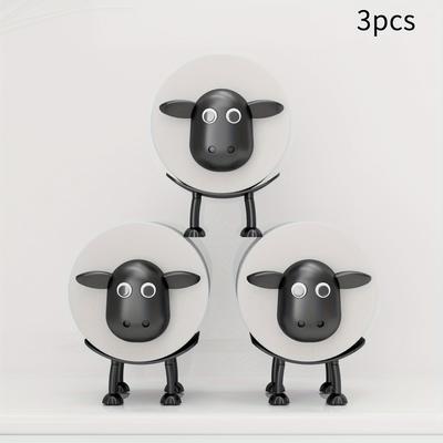 TEMU 3pcs Sheep Toilet Paper Holder Set--rustic Bathroom Decor With Non-slip Base, Freestanding 3d Printed Paper Towel Holder, Suitable For /cottage/(black Novelty 3pcs Set Image