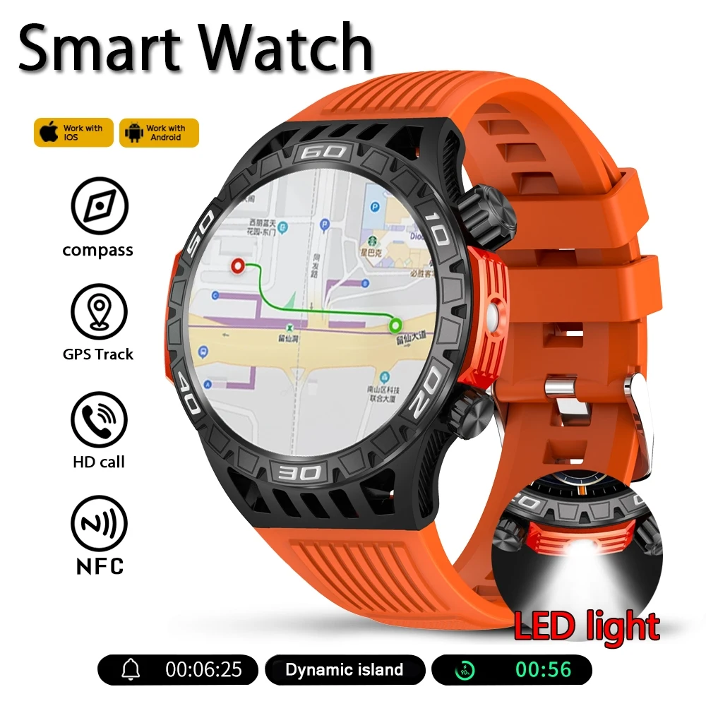 Smart Uhr Männer Mit LED Beleuchtung Kompass Sport Fitness Tracker Uhr IP68 Wasserdichte Bluetooth Sprechen SmartWatch Für Android IOS Image