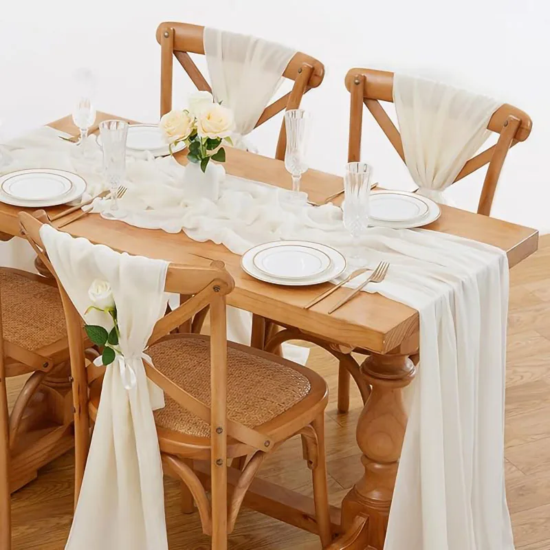 Weiße Chiffon-Tischläufer, transparenter Tischläufer, Hochzeitsbogen, Stuhlschärpen für Babyparty, Geburtstagsfeier, Tischdekoration Image