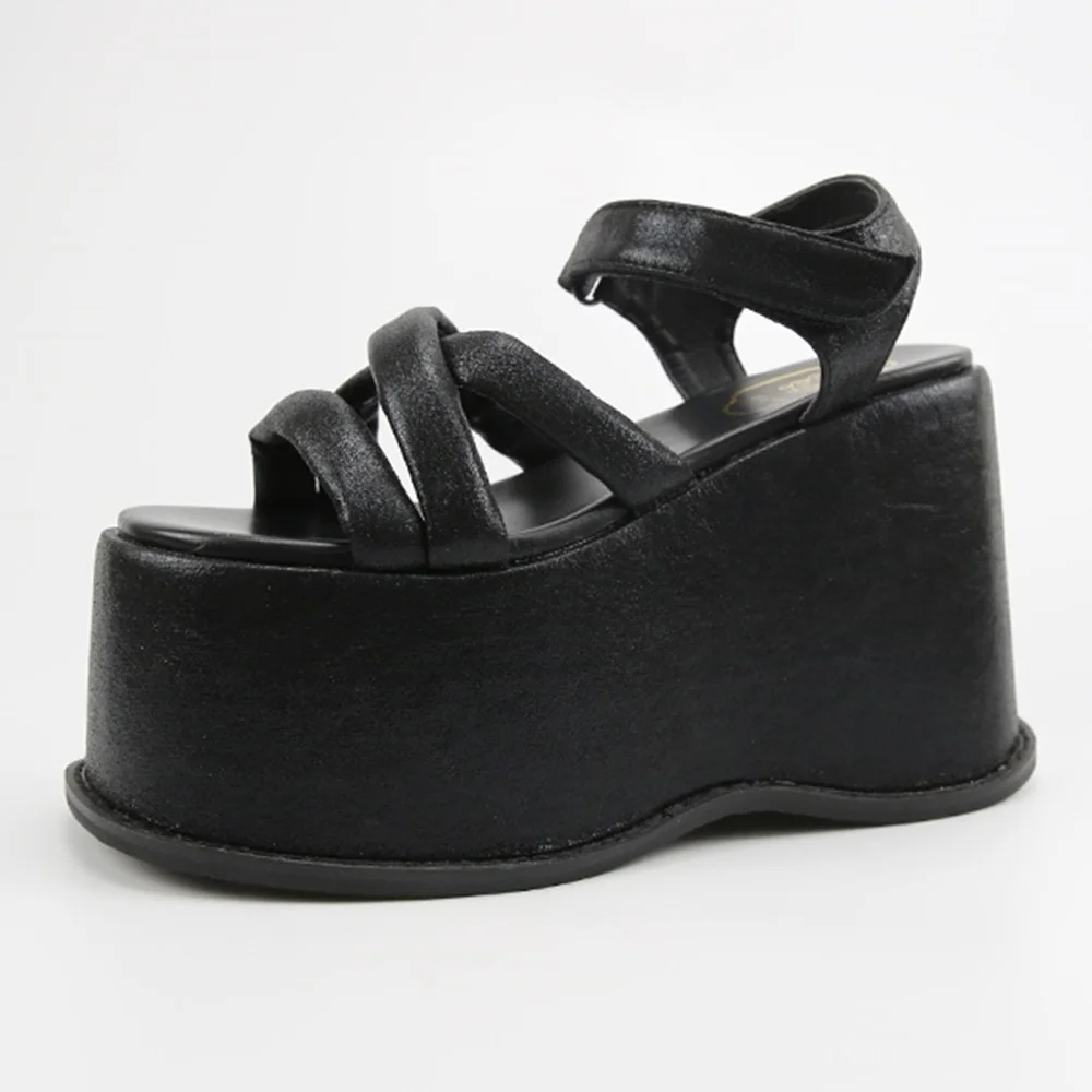 Schwarze, dicke Sohlen, Keilabsatz, sexy Sandalen, 2022, Sommer, neue offene Zehen, Outdoor, lässig, römische Sandalen, Street-Fashion-Damenschuhe